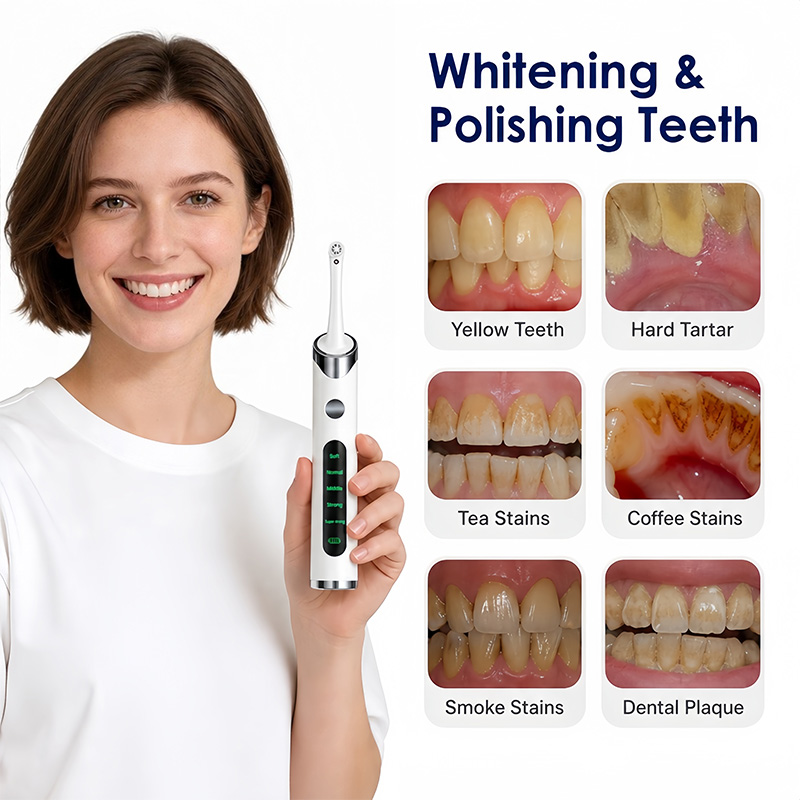 Teeth Whitening Light Kit - ชุดขัดฟันและฟอกสีฟันสำหรับทำความสะอาดและฟอกสีฟัน มาพร้อมหัวแปรง 6 หัวและไฟ LED ชาร์จซ้ำได้
