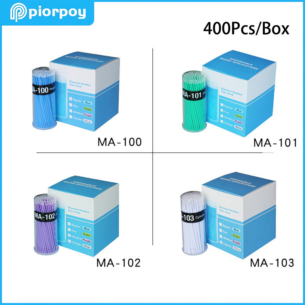 Teeth Whitening Kit Professional - PIORPOY 400 ชิ้น/กล่อง แปรงไมโครสำหรับงานทันตกรรม ไมโครแอพพลิเคเตอร์แบบใช้แล้วทิ้ง ด้ามยาวงอได้