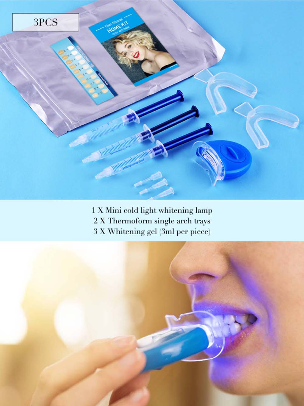 Teeth Whitening Bleaching Kit - ชุดเจลฟอกสีฟอกสีฟันเปอร์ออกไซด์พร้อมไฟ LED สำหรับมืออาชีพชุดฟอกสีฟันรอยยิ้มสีขาวสดใส