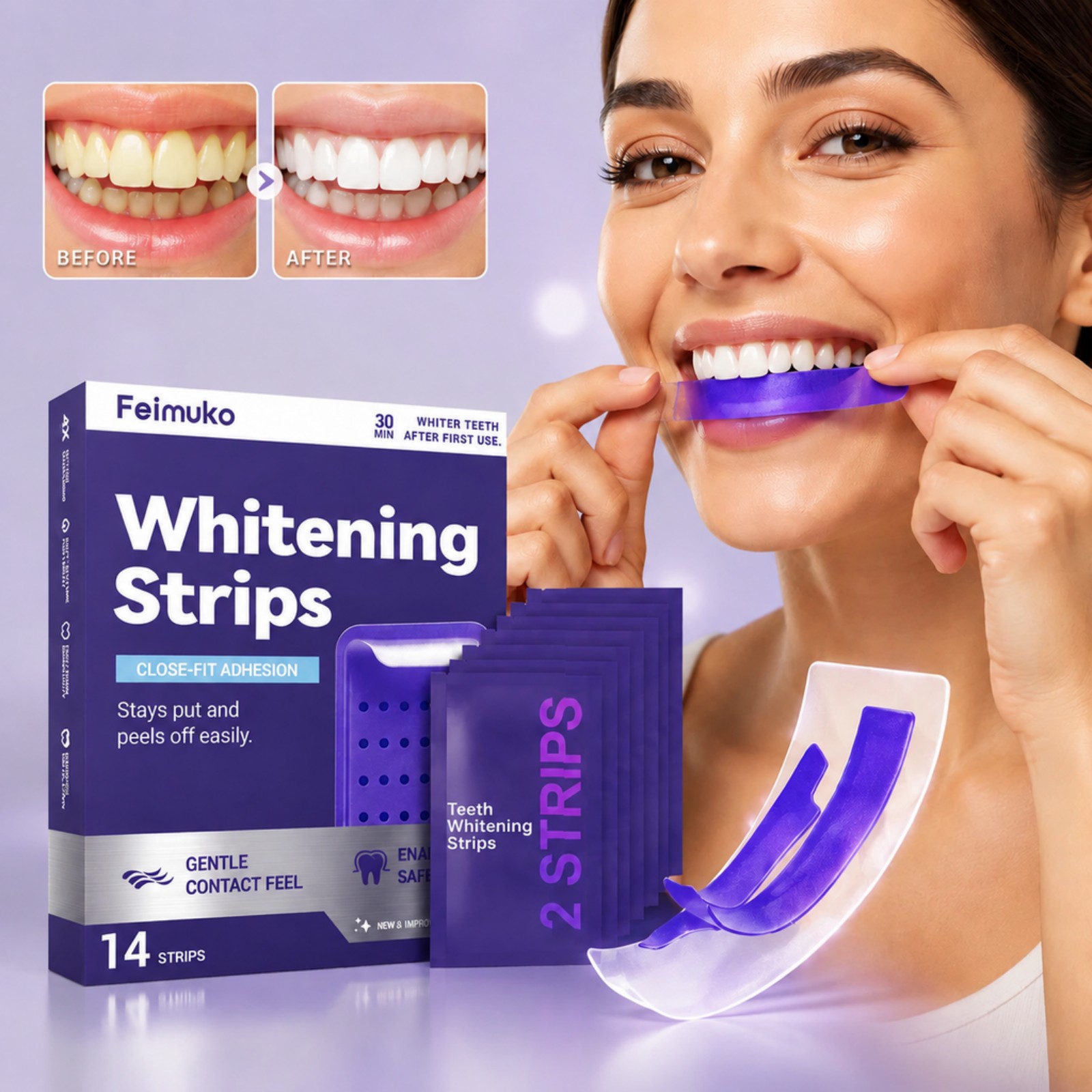 Teeth Whitening Bleaching Kit - ชุดแผ่นฟอกฟันขาวระดับพรีเมียมสีม่วง 7 ชิ้น สำหรับขจัดคราบฟันอย่างมืออาชีพ ช่วยฟันขาวขึ้น ทำความสะอาดคราบลึก