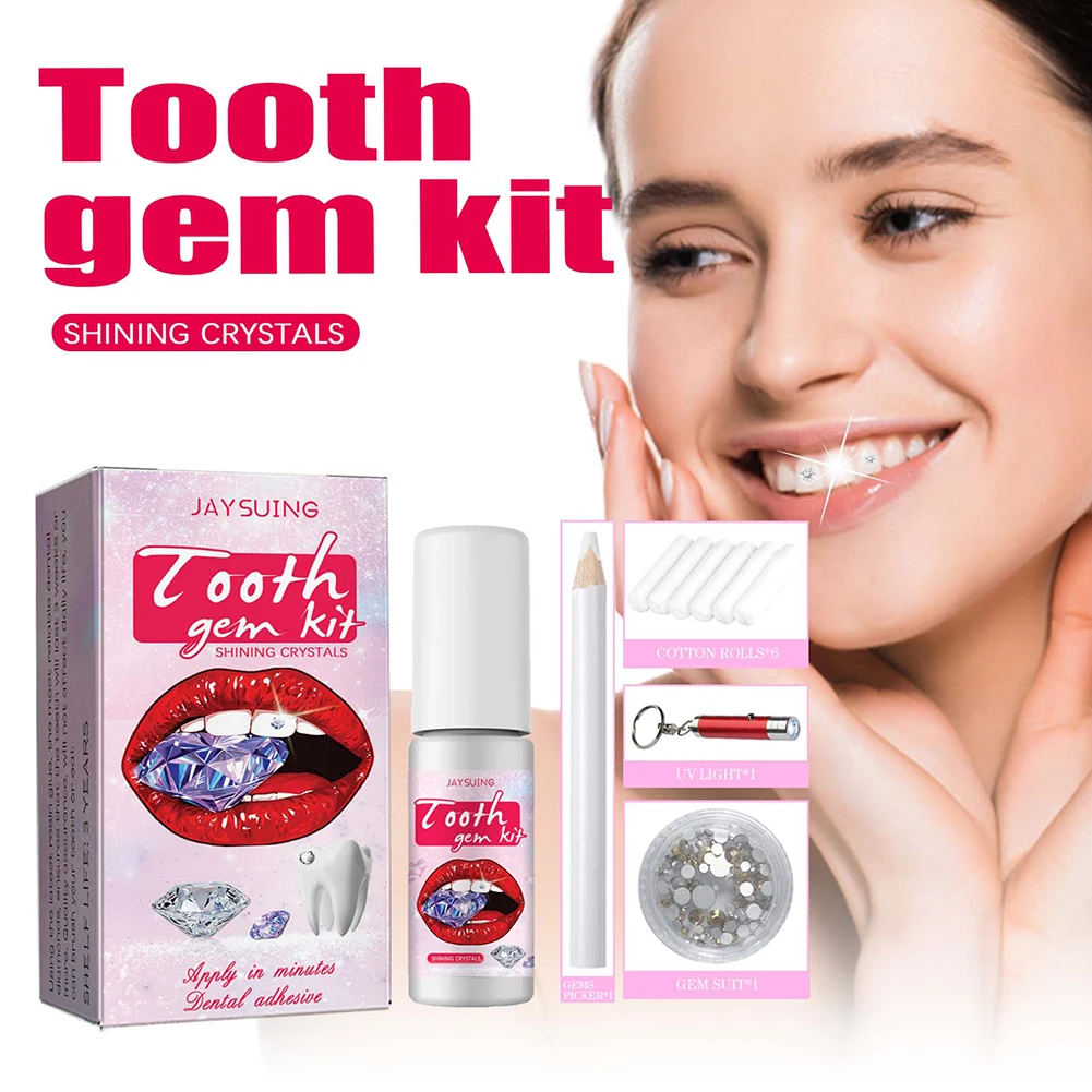 Teeth Whitening Light Kit - ชุดอัญมณีสำหรับฟันแบบทำมือพร้อมคริสตัลพร้อมไฟบ่มกาวชุดเครื่องประดับสำหรับฟันชุดตกแต่งฟันที่แข็งแรงเครื่องประดับแบบมืออาชีพ