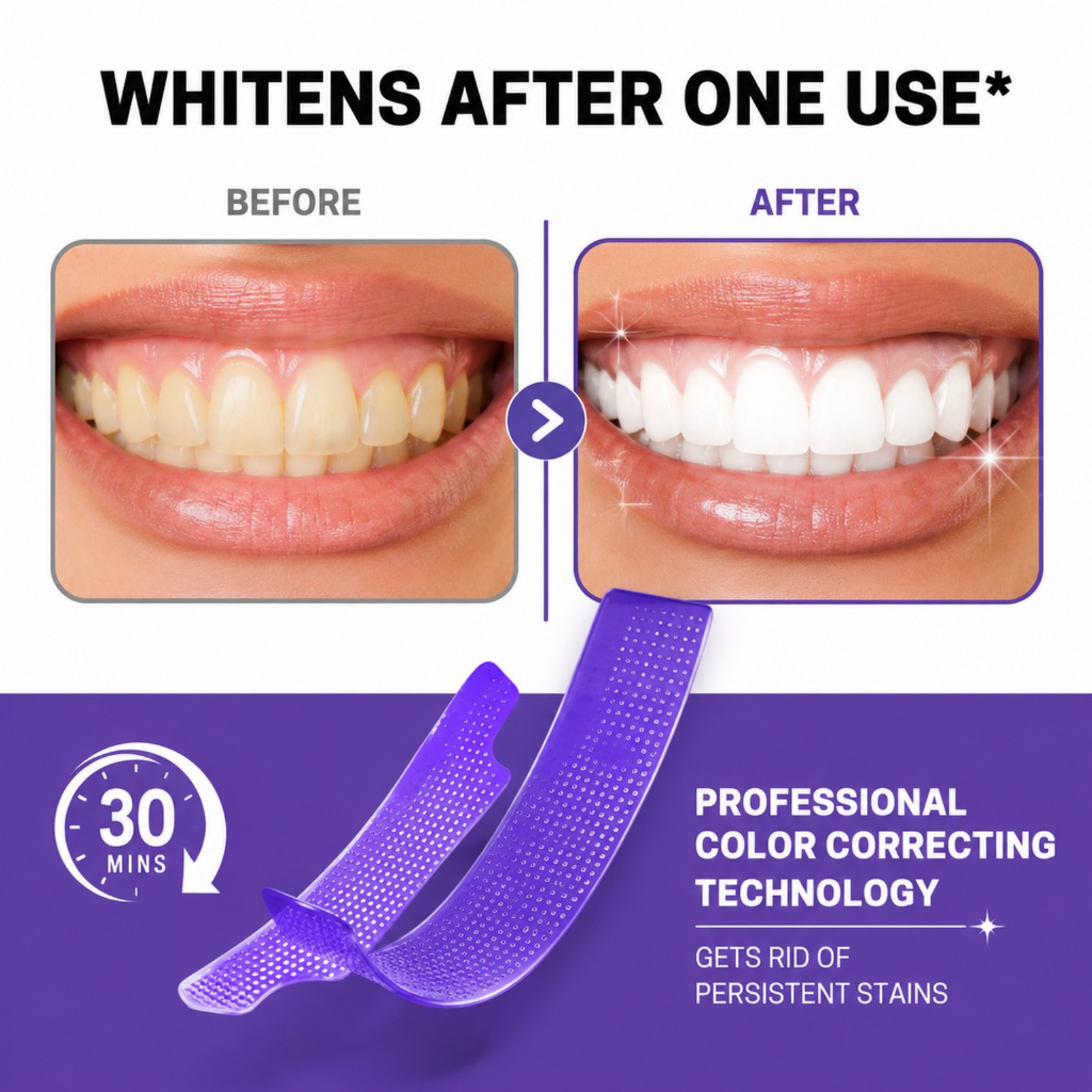 แผ่นฟอกฟันขาวสีม่วง 7/14/21/28 - Whitening Strip 3D บทวิจารณ์และราคา