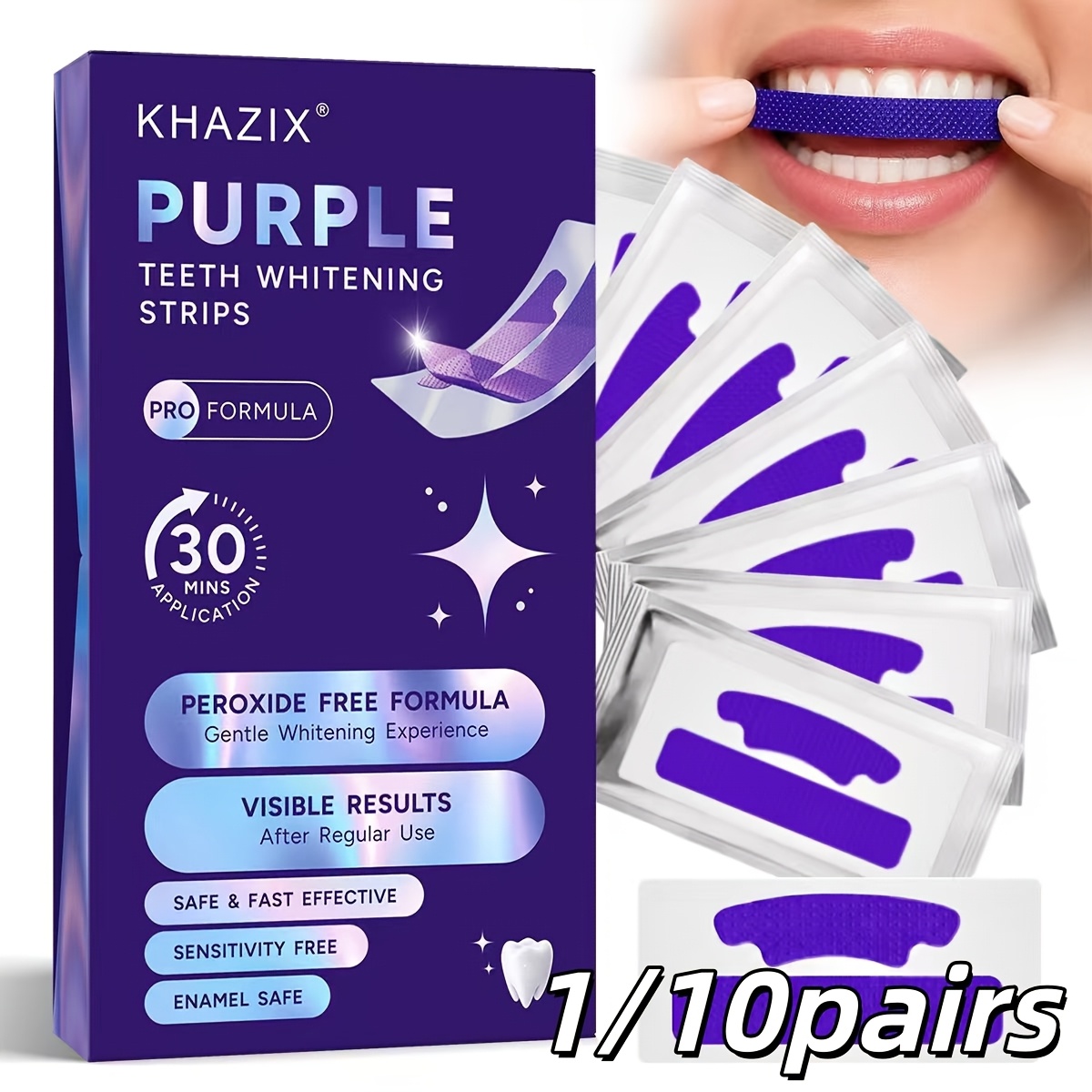 แถบฟอกฟันขาวสีม่วง 1/10 คู่ แน - Teeth Whitening Street บทวิจารณ์และราคา